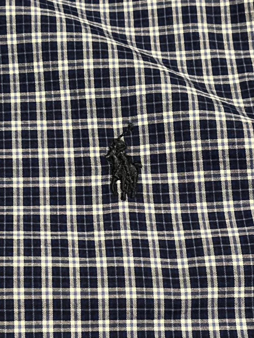 Ralph Lauren Boys Medium 10/12 Button Down Shirt Navy Gingham Plaid Pony Cotton